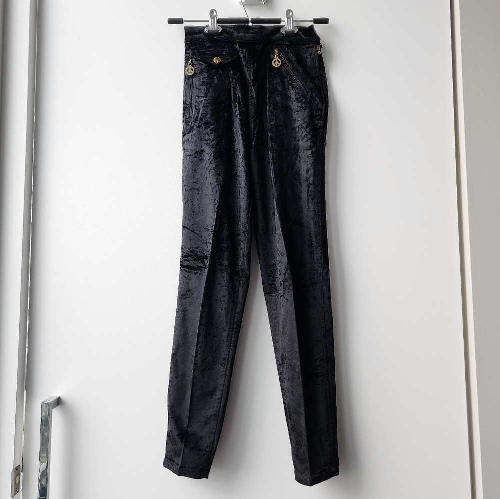 Vintage Moschino Jeans Crushed Velvet High Waisted Legging Trouser Pants